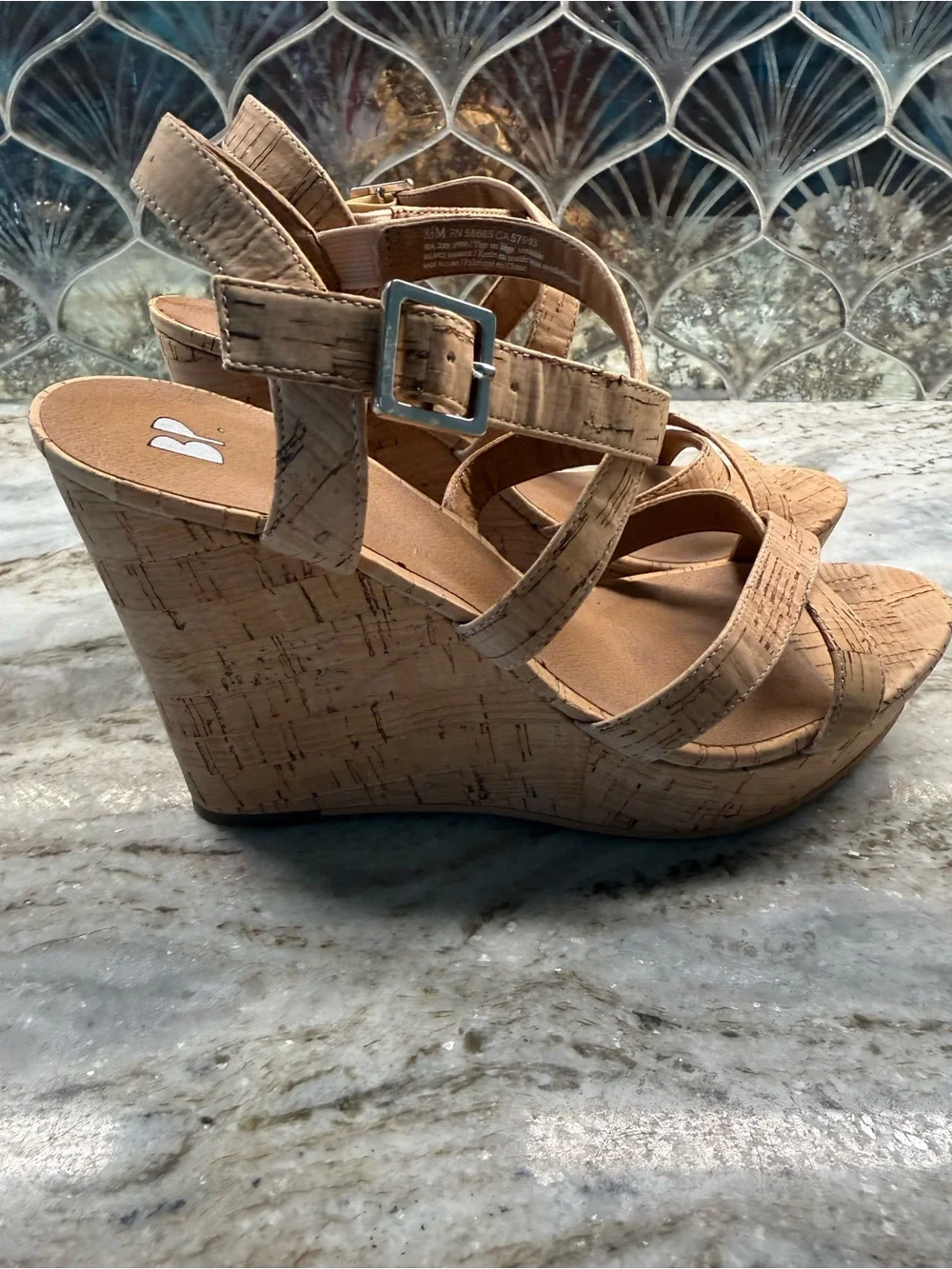 Womens Cork Wedge High Heels Summer Sandal Peep Toe Platform Slingback Shoes 8.5
